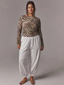 SHEIN PETITE CURVE Plus Size Women Sexy Elegant Fashion Leopard Print Long Sleeve Top Fall Going Out Night - Brown - View 7