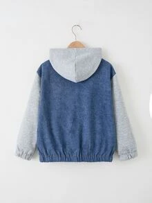 SHEIN Genkimix Kids Tween Boys' Clothes Spring,Autumn,Fall,And Winter Stylish & Loose-Fit Color-Block Knit Zip-Up Cardigan / Loose-Fit Denim Jacket (100% Cotton) - Medium Wash - View 2