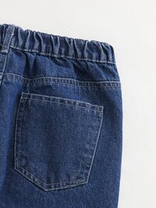 SHEIN 男童牛仔長褲 秋季新品 深藍色 直筒寬鬆版型 輕量柔軟牛仔布 休閒街頭風 校園生日穿搭 - 深色水洗藍 - 查看 8