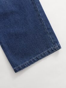 SHEIN 男童牛仔長褲 秋季新品 深藍色 直筒寬鬆版型 輕量柔軟牛仔布 休閒街頭風 校園生日穿搭 - 深色水洗藍 - 查看 7