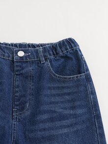 SHEIN 男童牛仔長褲 秋季新品 深藍色 直筒寬鬆版型 輕量柔軟牛仔布 休閒街頭風 校園生日穿搭 - 深色水洗藍 - 查看 11