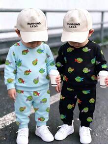 TEENAGE MUTANT NINJA TURTLES | SHEIN Baby Boy Cartoon Print 2 Pieces Set 4-Pack, Round Neck Long Sleeve Sweatshirt And Cuffed Long Pants T-Set, Casual Outfit For Spring And Autumn - Multicolor - View 1