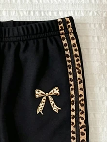 Baby Girl Versatile Elastic Waist Leggings/Pants/Tights, Leopard Print Bow Pattern, Sweet & Cool Leopard Digital Print Pattern, Comfortable And Versatile Pants, Autumn/Winter Cozy Vibes, Fall Vibes - Multicolor - View 6