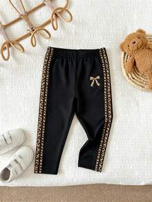 Baby Girl Versatile Elastic Waist Leggings/Pants/Tights, Leopard Print Bow Pattern, Sweet & Cool Leopard Digital Print Pattern, Comfortable And Versatile Pants, Autumn/Winter Cozy Vibes, Fall Vibes - Multicolor - View 5