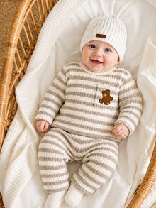SHEIN Vintaside Kids Newborn Baby Sets - Khaki - View 3