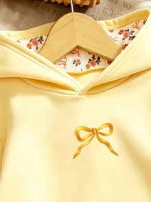 Young Girls Casual Fresh Minimalist Bowknot Floral Pattern Hooded Sweatshirt Autumn Winter - Multicolor - View 4