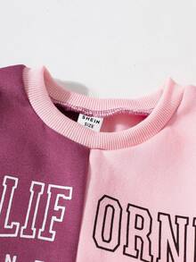 Young Girl Two Tone Letter Graphic Thermal Lined Sweatshirt & Sweatpants Autumn Fall - Multicolor - View 10
