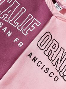 Young Girl Two Tone Letter Graphic Thermal Lined Sweatshirt & Sweatpants Autumn Fall - Multicolor - View 9