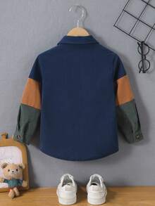 SHEIN Genkimix Kids 小男孩拼色長袖單排扣口袋休閒夾克 - 彩色 - 查看 2
