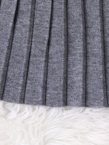 Tween Girls Embroidered Crew Neck Sweater & Pleated Skirt Set,Grey,Autumn,School,Back-To-School Soft Long Sleeve Knitted Dress Outfits For Teen - Grey - View 7