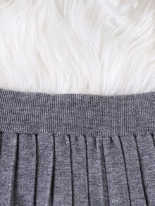 Tween Girls Embroidered Crew Neck Sweater & Pleated Skirt Set,Grey,Autumn,School,Back-To-School Soft Long Sleeve Knitted Dress Outfits For Teen - Grey - View 5
