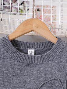 Tween Girls Embroidered Crew Neck Sweater & Pleated Skirt Set,Grey,Autumn,School,Back-To-School Soft Long Sleeve Knitted Dress Outfits For Teen - Grey - View 6