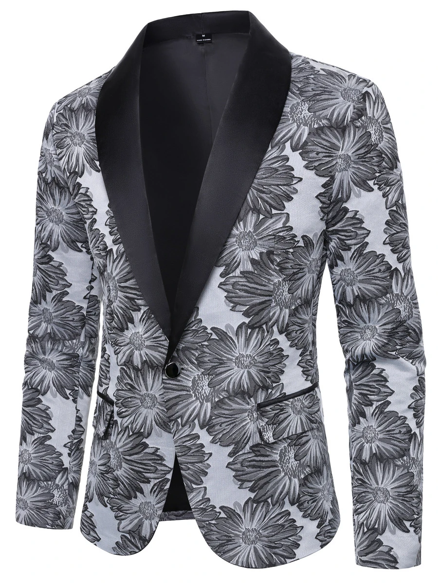 Calvornis Men's Floral Pattern Shawl Collar Long Sleeve Fashion Suit Jacket - Multicolor - View 1
