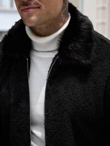 Manfinity Homme 男士休閒復古時尚毛絨長袖夾克，外出與休閒必備，送給家人與朋友的完美禮物 - 黑色 - 查看 5