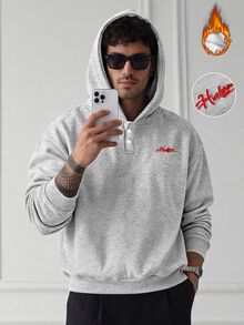 HUEFORM Men's Letter Embroidered Long Sleeve Casual Hoodie - Grey - View 6