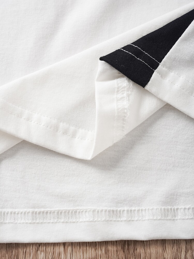 OldRiff Standard Size Men's 100% Cotton Black & White Colorblock Patchwork T-Shirt, High Quality T-Shirt, Suitable For School, Outings, Friends Gift - White - View 3
