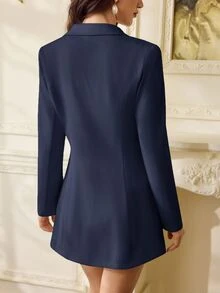 Vintamour 女款 2 件式復古優雅洋裝與西裝外套套裝，商務休閒婚禮賓客正式穿搭 - 藏蓝色 - 查看 3