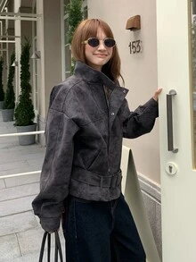 DAZY Women's Solid Color Casual Elegant Long Sleeve Autumn/Winter Korean Style Jacket - Dark Grey - View 6