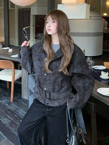 DAZY Women's Solid Color Casual Elegant Long Sleeve Autumn/Winter Korean Style Jacket - Dark Grey - View 2