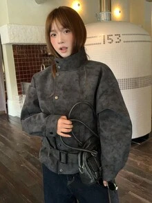 DAZY Women's Solid Color Casual Elegant Long Sleeve Autumn/Winter Korean Style Jacket - Dark Grey - View 3