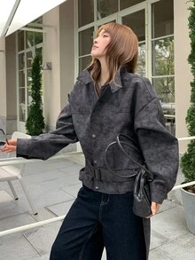 DAZY Women's Solid Color Casual Elegant Long Sleeve Autumn/Winter Korean Style Jacket - Dark Grey - View 4