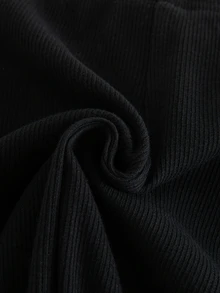 SHEIN 兒童青少年女孩純色荷葉領長袖單排扣襯衫返校正式風 - 黑色 - 查看 4