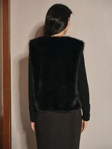 Anewsta Women's Solid Color Fashion Versatile Faux Fur Vest - Black - View 2