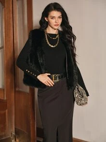 Anewsta Women's Solid Color Fashion Versatile Faux Fur Vest - Black - View 4