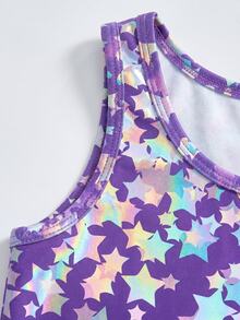SHEIN Young Girl Round Neck Five-Pointed Star Pattern Casual Athletic Daily Outing Sports Romper - Purple - View 6