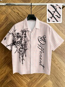 ROMWE MEN Street Life Men's Letter Print Casual Daily Short Sleeve Shirt - Multicolor - View 4