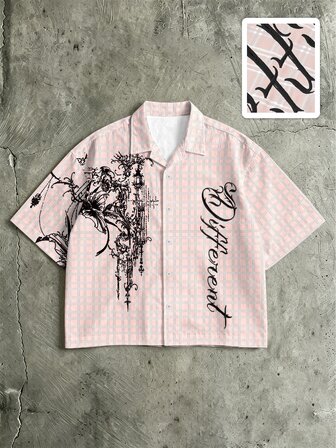 Street Life Camisa casual de manga corta con estampado de letras para uso diario para hombres