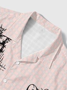 ROMWE MEN Street Life Men's Letter Print Casual Daily Short Sleeve Shirt - Multicolor - View 5