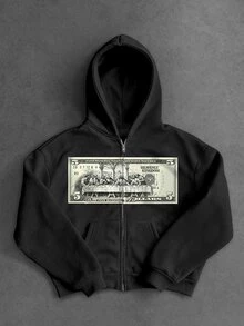 ROMWE MEN Men's Jesus Image Art Print Casual Loose Fit Open Front Hoodie - Black - View 5
