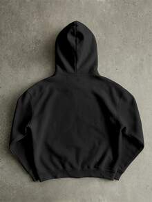 ROMWE MEN Men's Jesus Image Art Print Casual Loose Fit Open Front Hoodie - Black - View 3