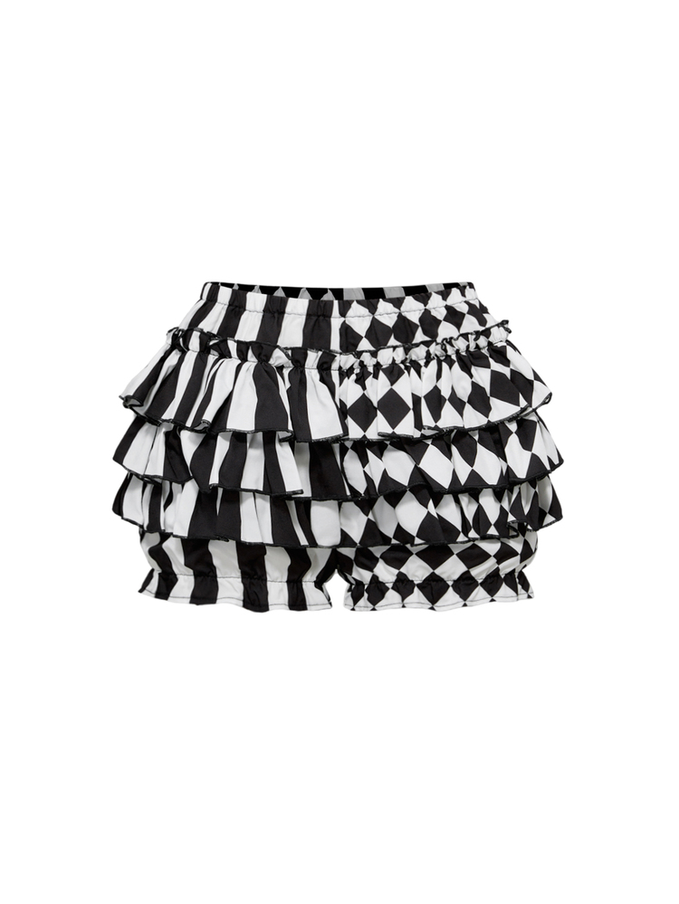 ROMWE Spring/Summer Gothic Cute Patchwork Striped Plaid Clown Pumpkin Shorts - Black and White - View 1