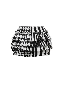 ROMWE Spring/Summer Gothic Cute Patchwork Striped Plaid Clown Pumpkin Shorts - Black and White - View 2