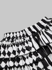ROMWE Spring/Summer Gothic Cute Patchwork Striped Plaid Clown Pumpkin Shorts - Black and White - View 4