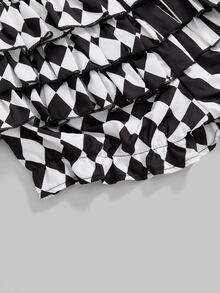 ROMWE Spring/Summer Gothic Cute Patchwork Striped Plaid Clown Pumpkin Shorts - Black and White - View 5