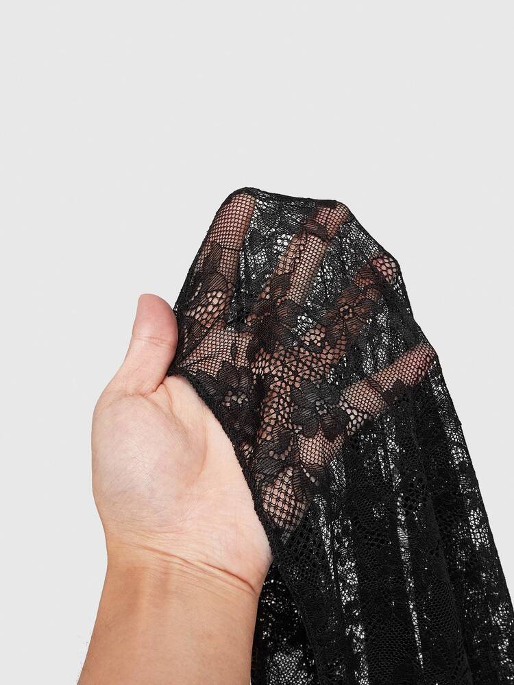 ROMWE Spring/Summer Carnival Party Casual Black Vintage Gothic Lace Twist Design Side Slit Skirt - Black - View 6