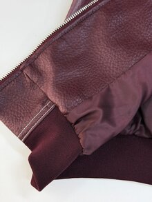 SHEIN Tall Women's Solid Color PU Leather Long Sleeve Zip-Up Jacket - Burgundy - View 10