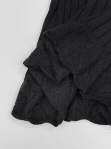 SHEIN ICON Women's Solid Color Hollow Out Slim Fit Versatile Daily Wear Long Sleeve Sweater - Black - View 7
