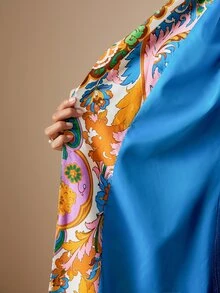 LOTSLUV Women's Autumn Elegant Commute, Occasion-Appropriate Outfit, Colorful Floral Placement Print, Blazer Collar Long Sleeve Long Coat - Multicolor - View 9