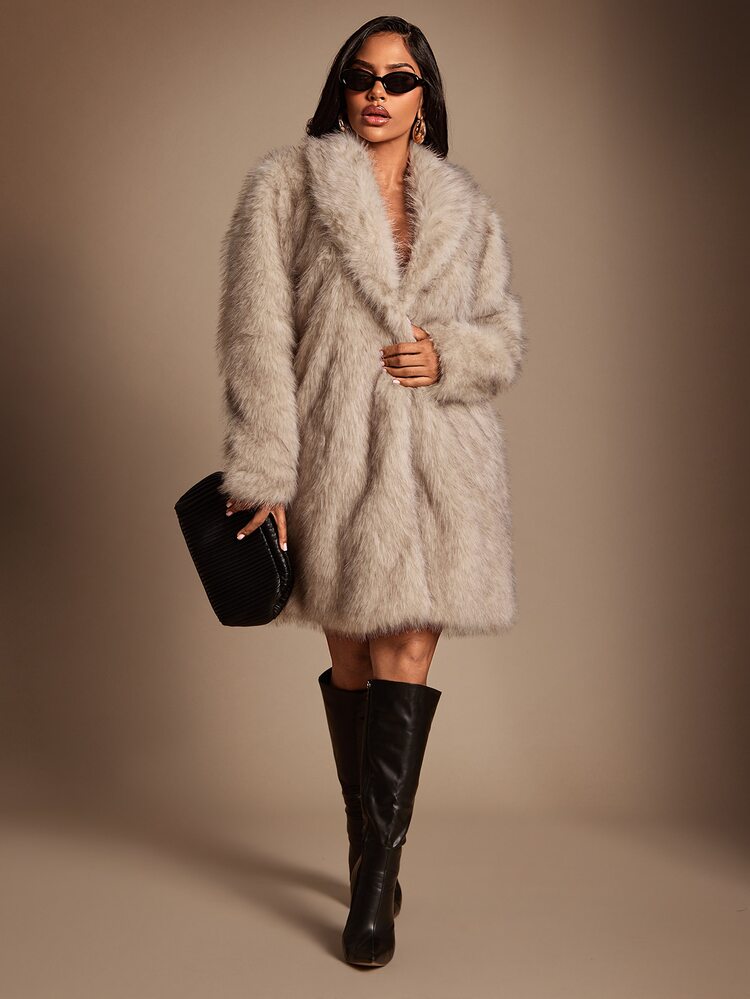 Radiana Winter Elegant Apricot Faux Fur Coat, Long Plush Coat, Cold-Proof Coat, Ski Jacket, Soft Fluffy Fur Coat, Suitable For Daily Wear, Party, Gathering, Holiday, Skiing - Apricot - View 6