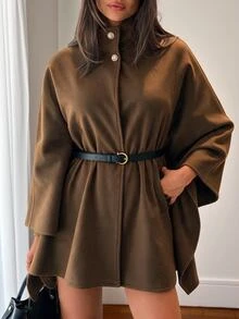 Vionelle Plus Size Women's French Casual Elegant High Neck Long Sleeve Wool Blend Winter - Coffee Brown - View 5