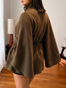 Vionelle Plus Size Women's French Casual Elegant High Neck Long Sleeve Wool Blend Winter - Coffee Brown - View 2