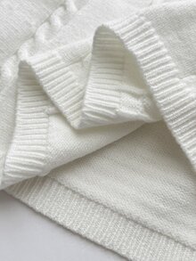 Elamini Minimalist Women's Autumn/Winter White Long Sleeve Cable Knit Fitted Sweater Dress - White - View 6
