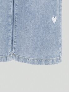 SHEIN Tween Girls Denim Jeans,Light Blue And White Heart Embroidery,Loose Wide Leg Soft Comfortable Pants For School,Back-To-School,Autumn,Cute,All Season - Blue - View 8