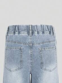 SHEIN Tween Girls Denim Jeans,Light Blue And White Heart Embroidery,Loose Wide Leg Soft Comfortable Pants For School,Back-To-School,Autumn,Cute,All Season - Blue - View 9