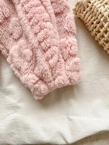 SHEIN 女嬰冬季長袖連帽珊瑚絨花卉刺繡保暖時尚百搭衛衣與休閒珊瑚絨長褲套裝，適合寒冷天氣外出、購物、休閒或旅行 - 粉色 - 查看 8