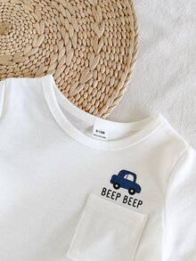 SHEIN Vintaside Kids 2 Pieces Baby Boy Cute Casual Short-Sleeved Top And Plaid Pants Set, Suitable For Summer, And Travel - White - View 9
